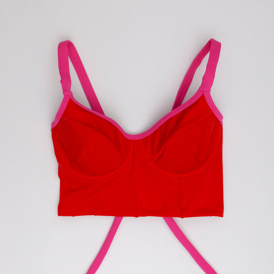 Bustier rojo mujer con borde fucsia