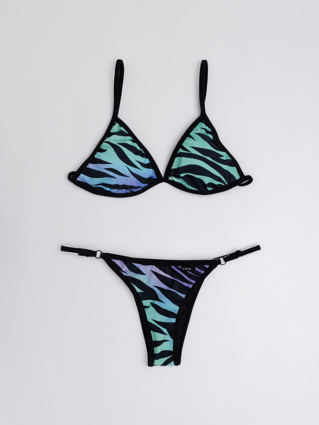 Conjunto bikini triángulo animal print tigre en tonos agua con tanga ajustable — Kinibe
