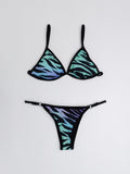 Conjunto bikini triángulo animal print tigre en tonos agua con tanga ajustable — Kinibe