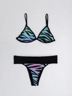 Conjunto bikini triángulo animal print tigre con tanga faja de cintura ancha — Kinibe