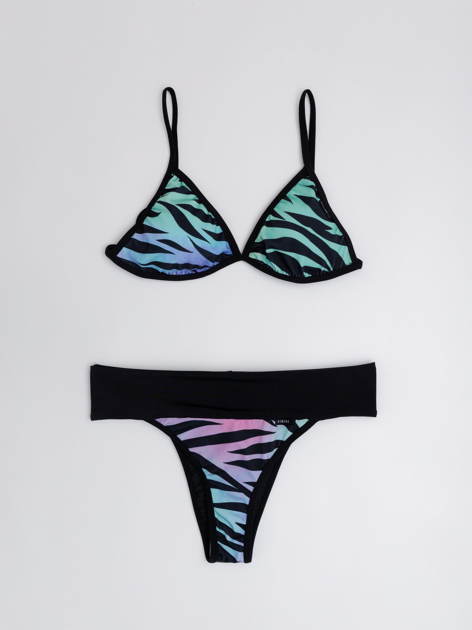 Conjunto bikini triángulo animal print tigre con tanga faja de cintura ancha — Kinibe