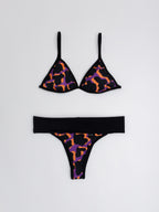 Conjunto bikini triángulo animal print tigre con tanga faja de cintura ancha — Kinibe