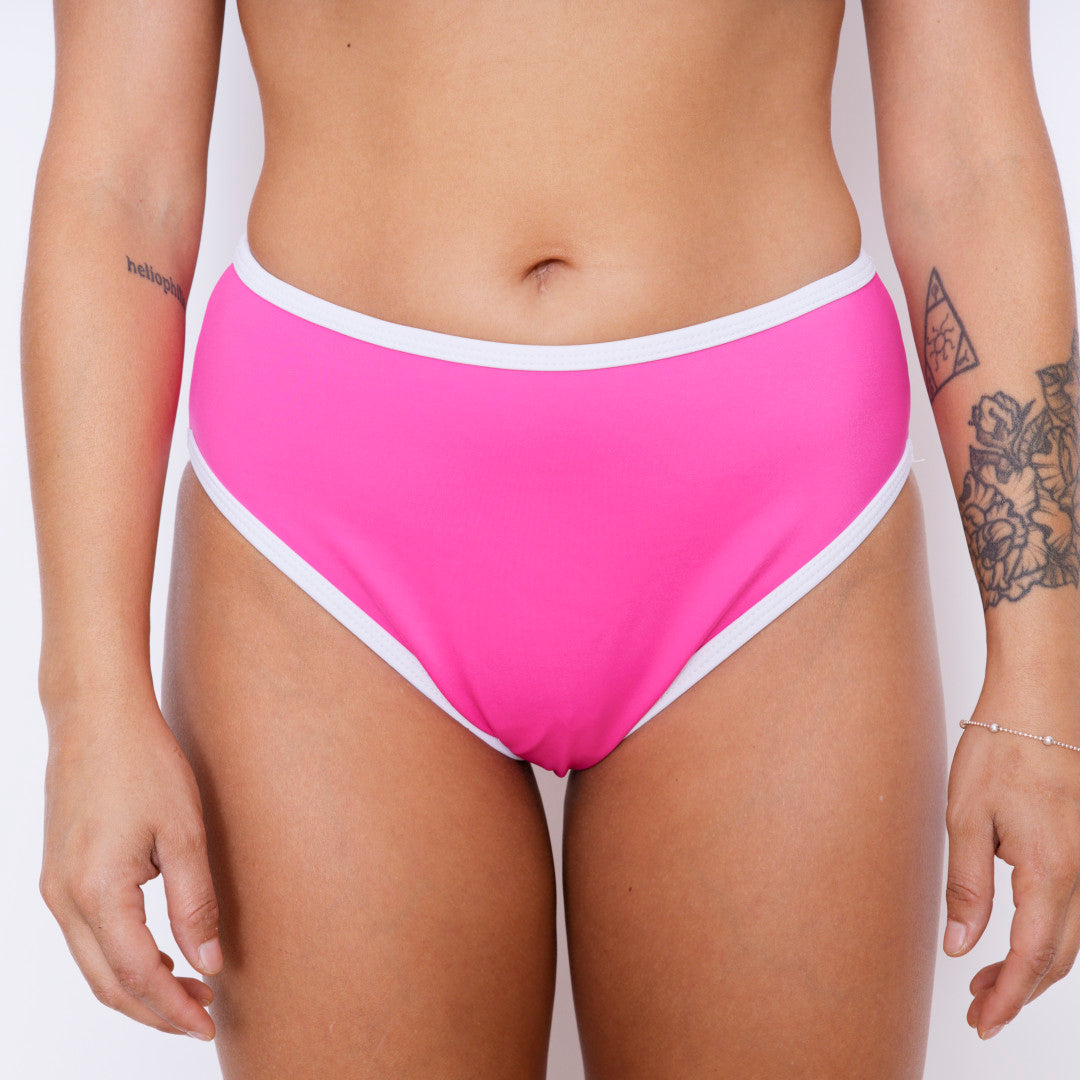 Bikini bottom tiro alto Brazil Fucsia y blanco -  A Pedido