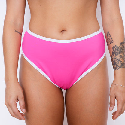 Bikini bottom tiro alto Brazil Fucsia y blanco -  A Pedido