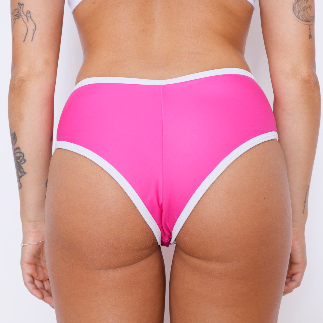 Bikini bottom tiro alto Brazil Fucsia y blanco -  A Pedido