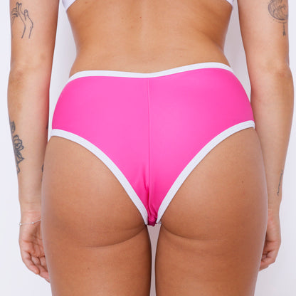 Bikini bottom tiro alto Brazil Fucsia y blanco -  A Pedido