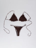 Conjunto Bikini Ipanema Café — Triángulo Ajustable con Borde Estampado The Sand