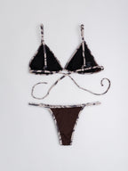 Conjunto Bikini Ipanema Café — Triángulo Ajustable con Borde Estampado The Sand