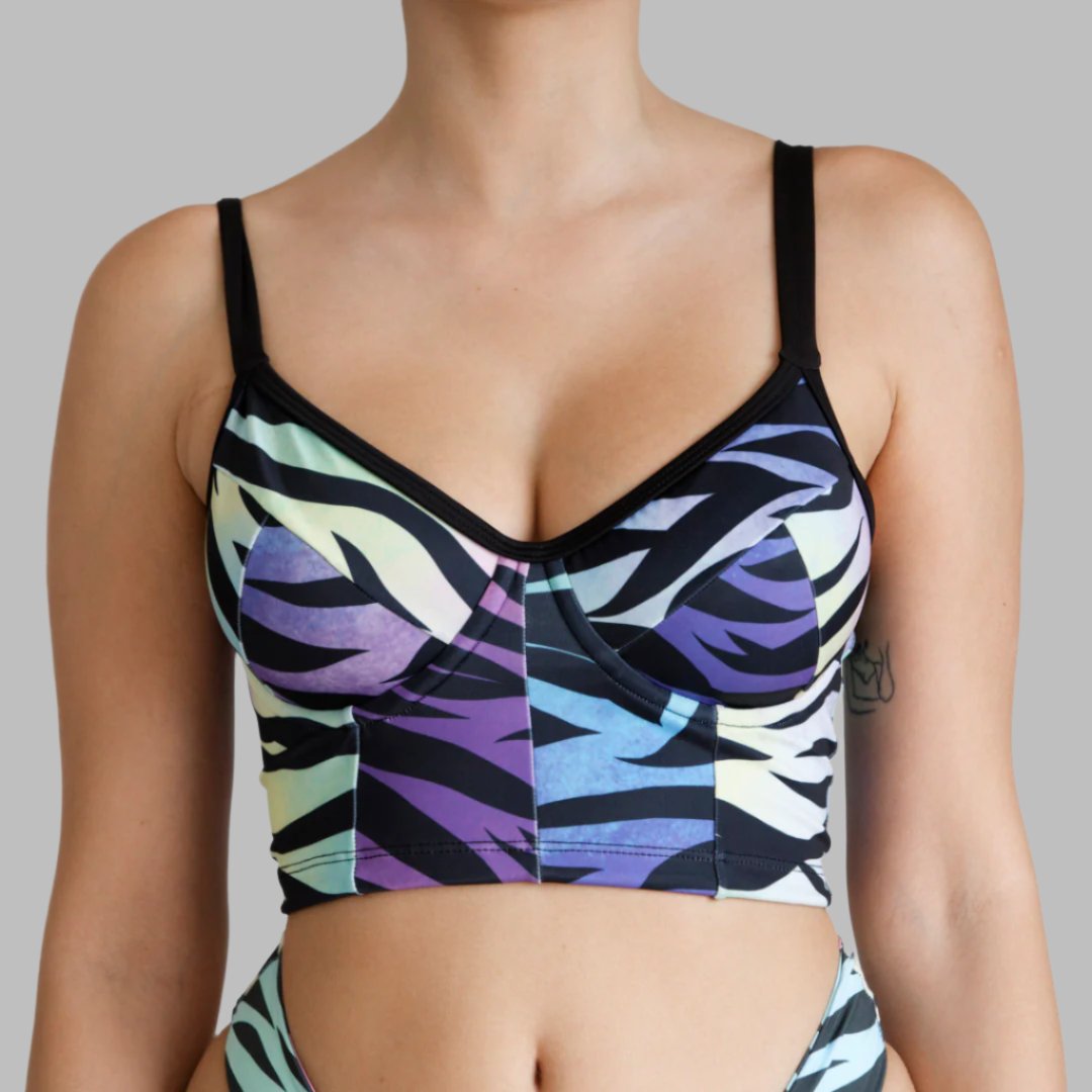 Bustier animal print tigre con soporte y barba, copas B a D — Kinibe