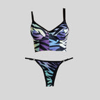 Bustier bikini con copa animal print tigre en tonos agua con tanga ajustable — Kinibe