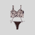 Bustier bikini con copa café estampado con tanga ajustable