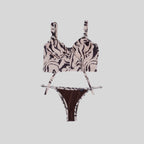 Bustier bikini con copa café estampado con tanga ajustable