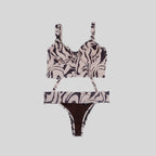 Bustier bikini con copa café estampado con tanga faja — Kinibe