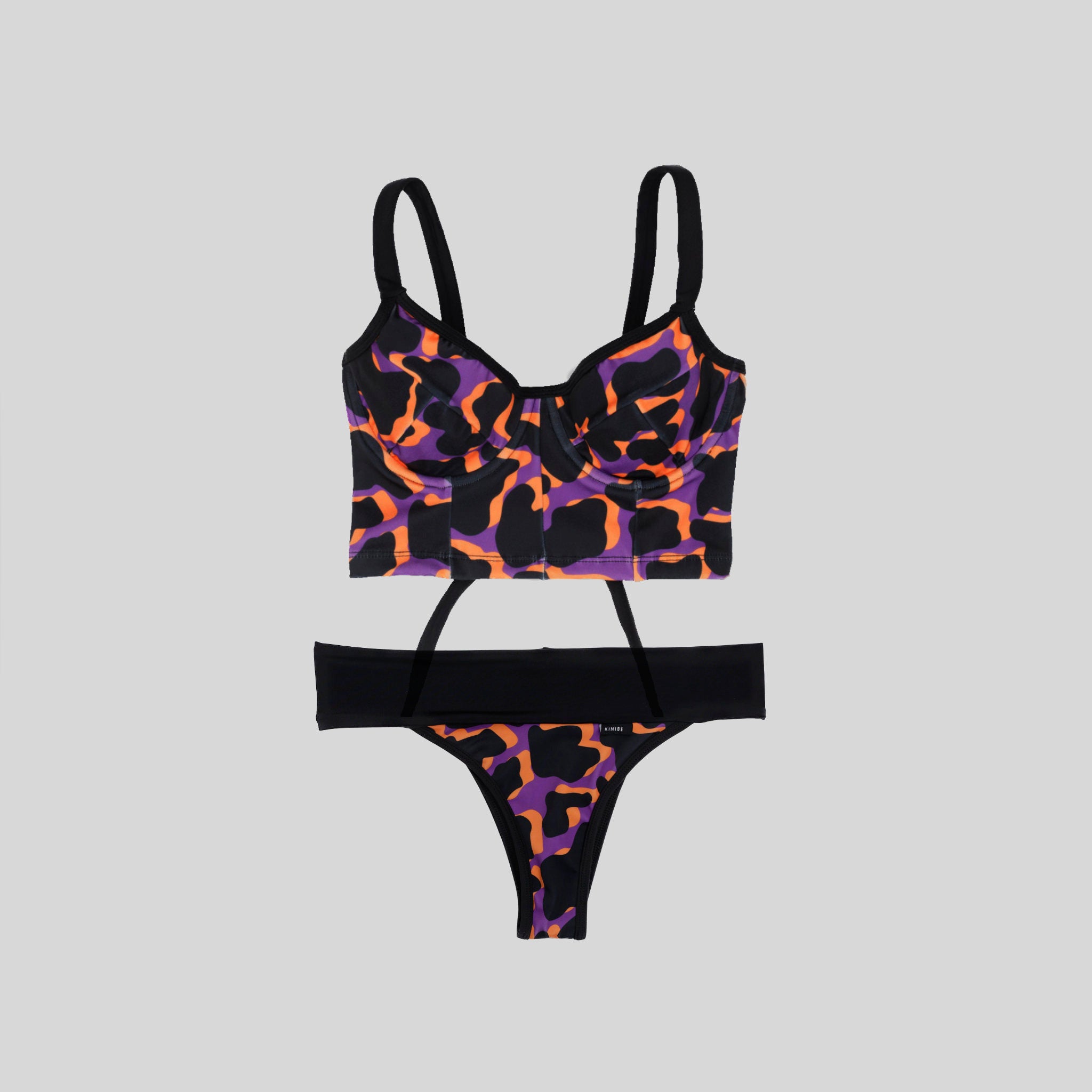 Bustier bikini con copa estampado de manchas con tanga faja de cintura ancha — Kinibe