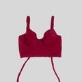 Bustier guinda cherry con soporte, copas B a D, vista frontal — Kinibe