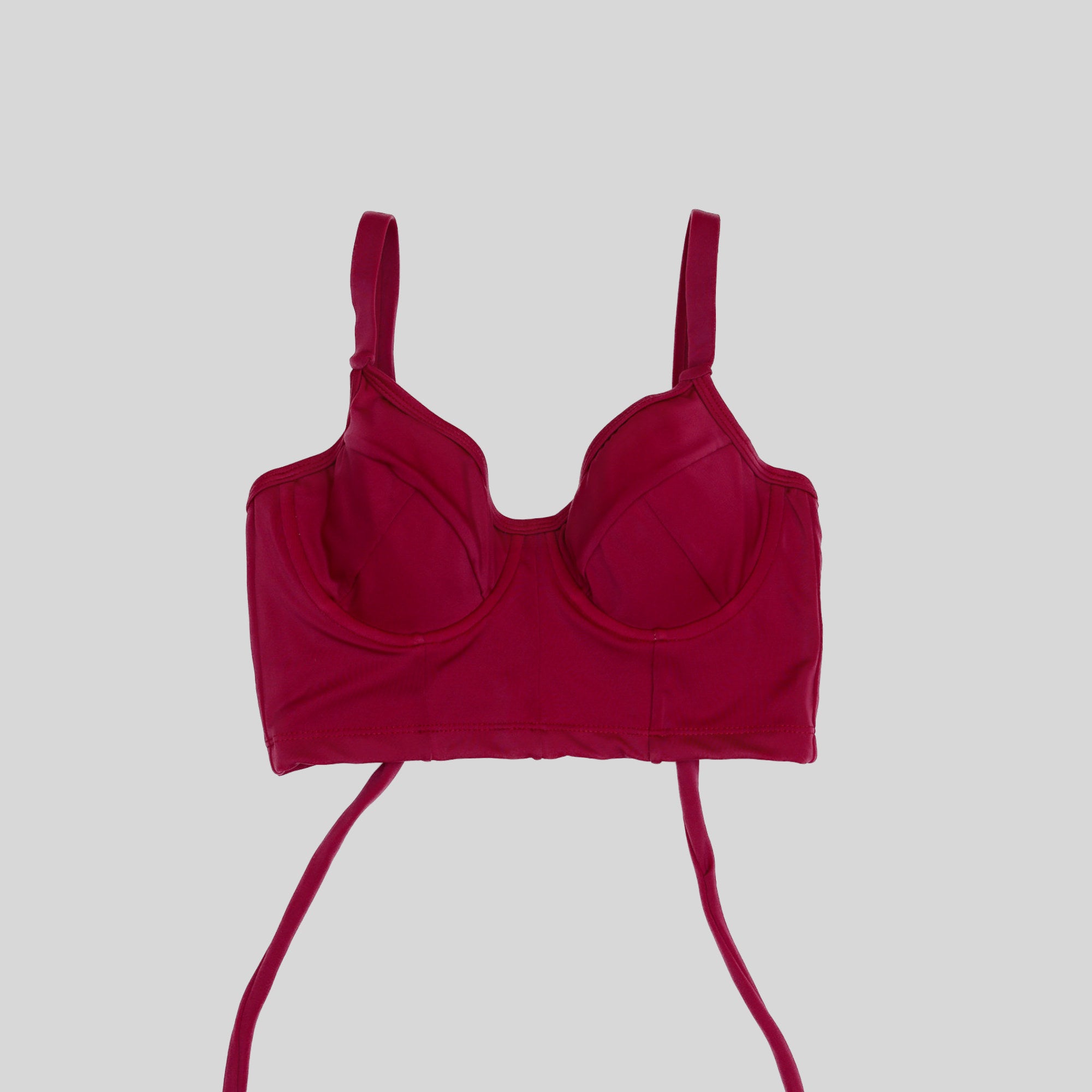 Bustier guinda cherry con soporte, copas B a D, vista frontal — Kinibe