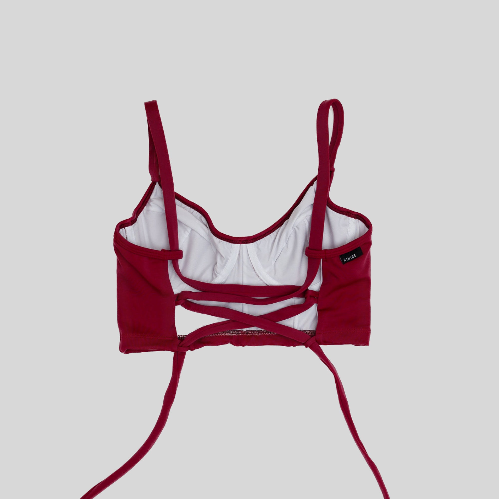 Bustier guinda cherry con soporte, copas B a D, vista espalda — Kinibe