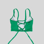 Bustier verde jade con soporte y barba, copas B a D, vista espalda ajustable — Kinibe