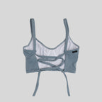 Bustier gris celeste con soporte y barba, copas B a D, vista espalda — Kinibe