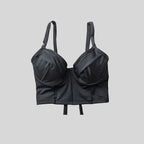 Bustier negro con soporte y barba, copas B a D, vista frontal — Kinibe