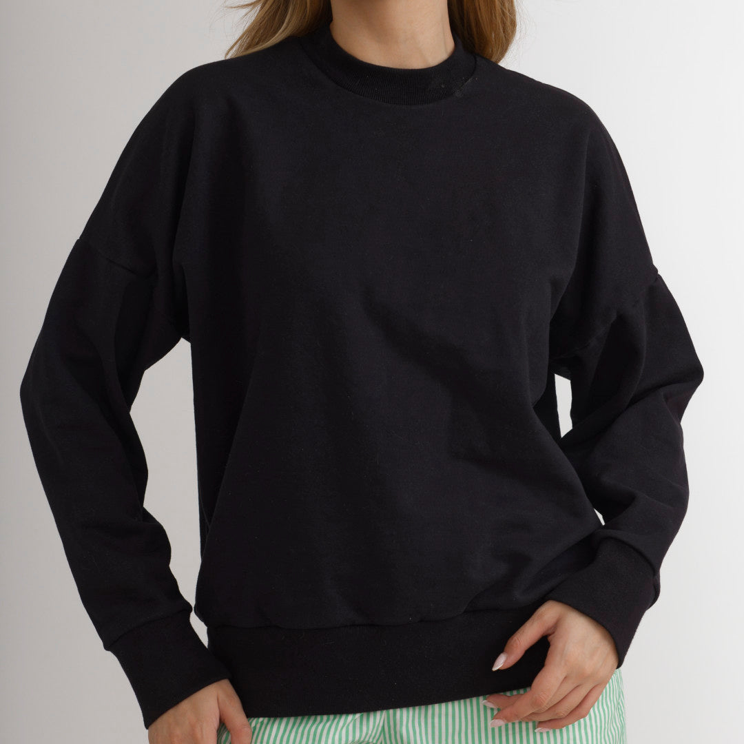 poleron negro crewneck cuello redondo