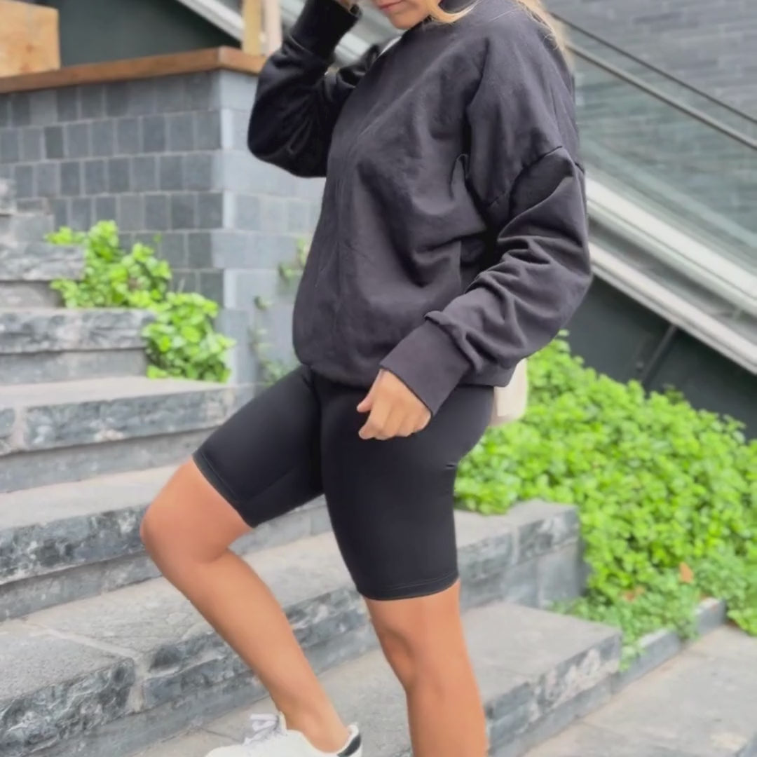 video poleron basico negro crewneck