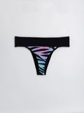Bikini tanga faja animal print tigre en degradé rosado, cintura ancha negra — Kinibe